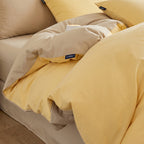 Butter Yellow & Beige Cotton Bedding Set — 4 Pieces