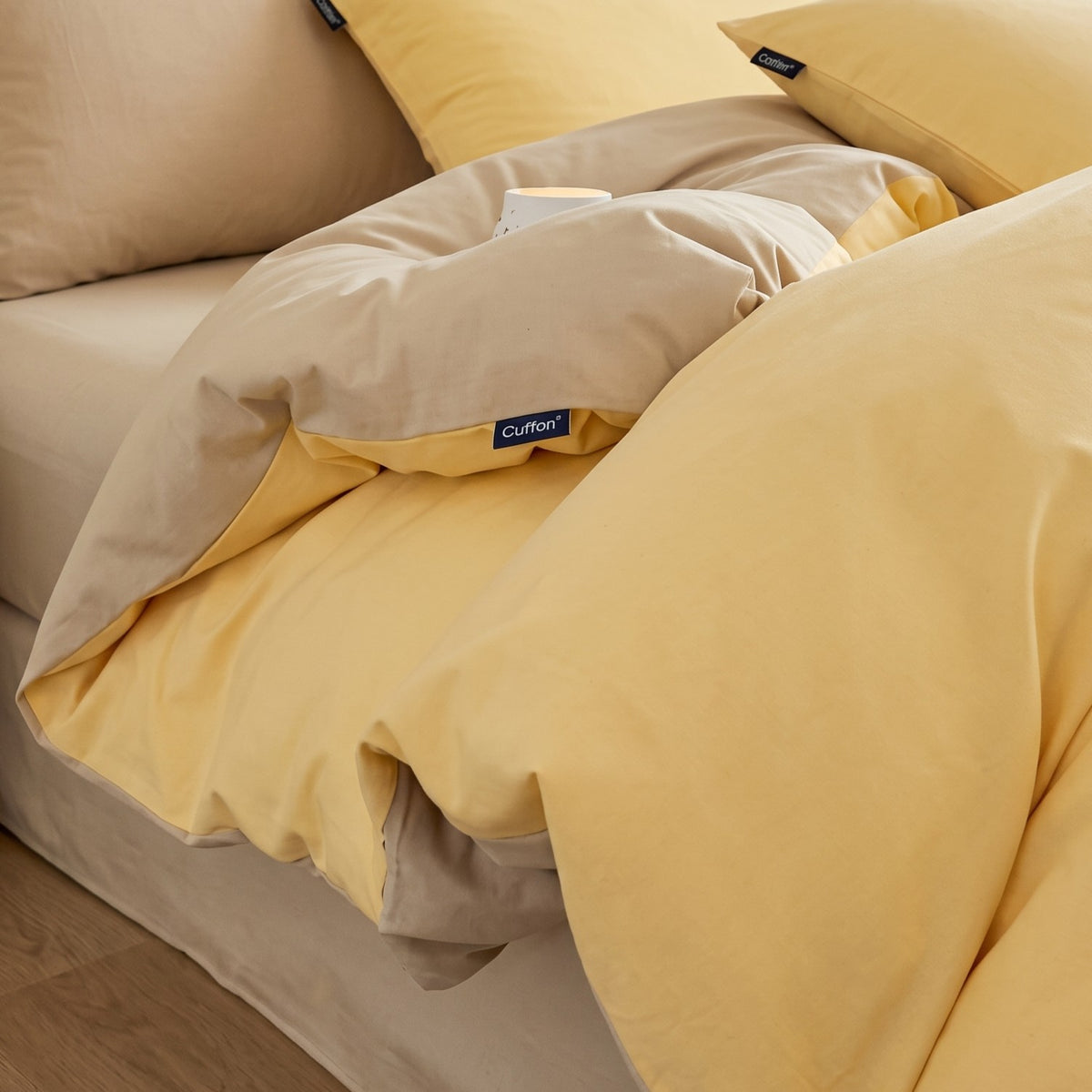 Butter Yellow & Beige Cotton Bedding Set — 4 Pieces