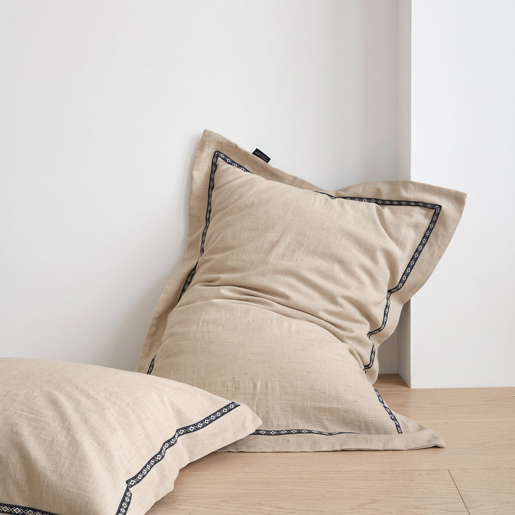 Patterned Border Cotton-Linen Pillowcases — Set of 2