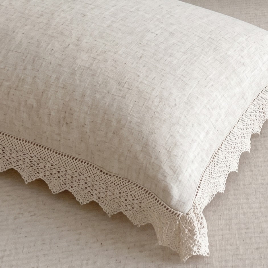 Wide Lace Trim Cotton-Linen Pillowcases — Set of 2