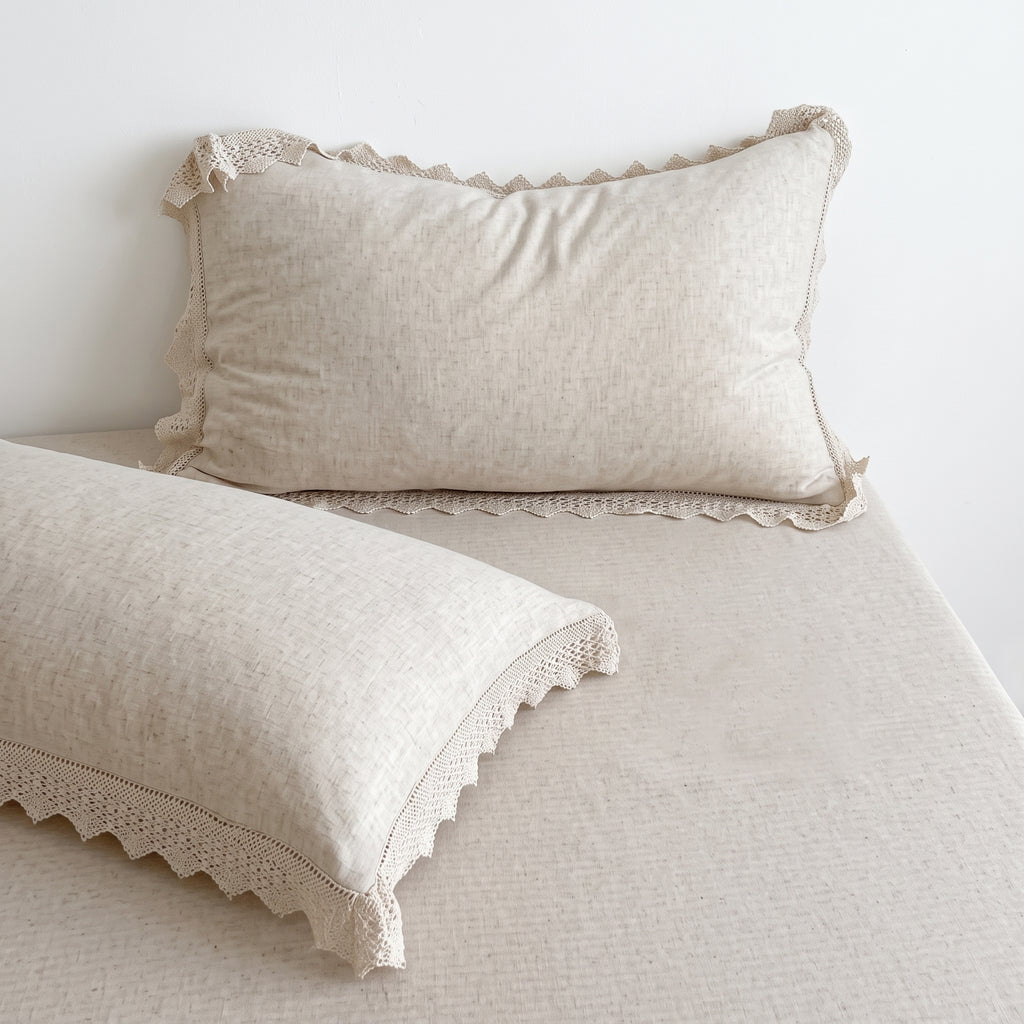 Wide Lace Trim Cotton-Linen Pillowcases — Set of 2