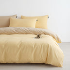 Butter Yellow & Beige Cotton Bedding Set — 4 Pieces