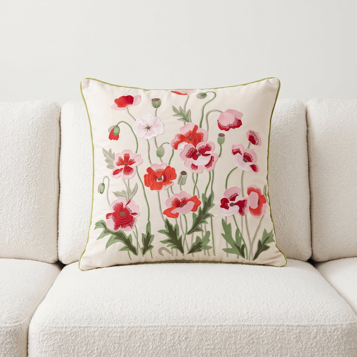 Poppy Garden Cotton Throw Pillow
