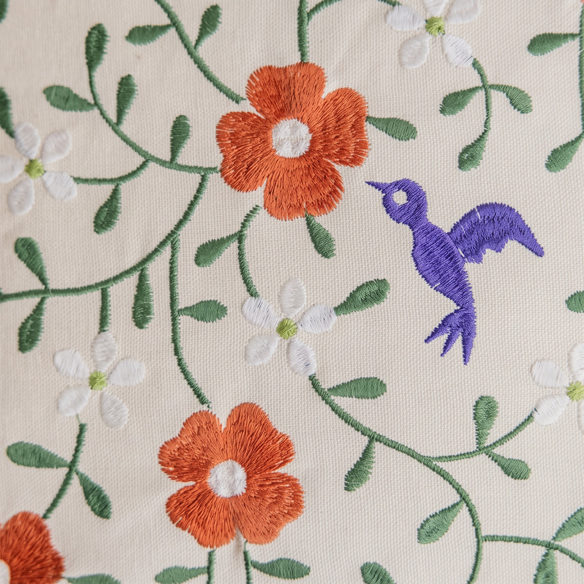 Floral & Bird Cotton Throw Pillow