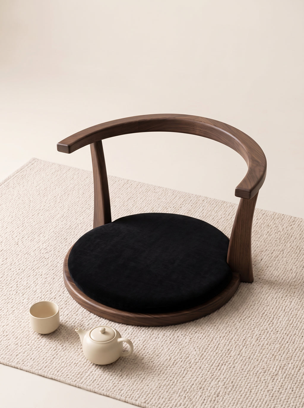 Japanese-Style Floor Chair with Curved Backrest