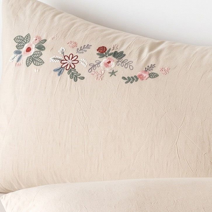 Wide Lace Trim Cotton-Linen Pillowcases — Set of 2