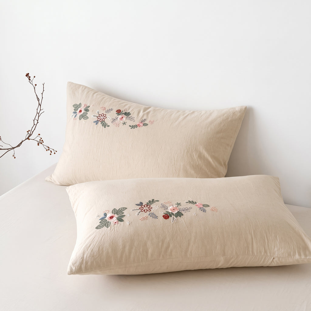 Wide Lace Trim Cotton-Linen Pillowcases — Set of 2