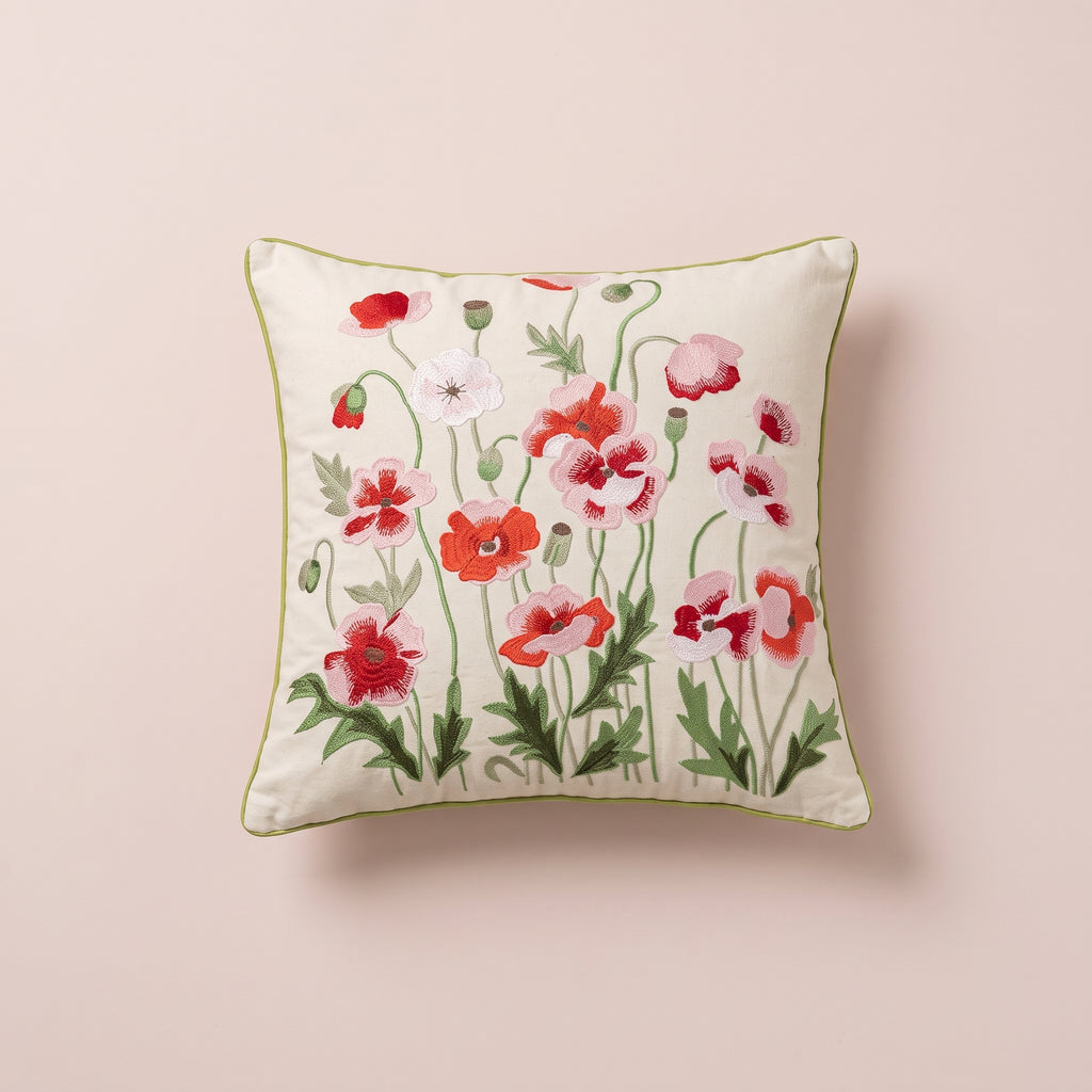 Poppy Garden Cotton Throw Pillow