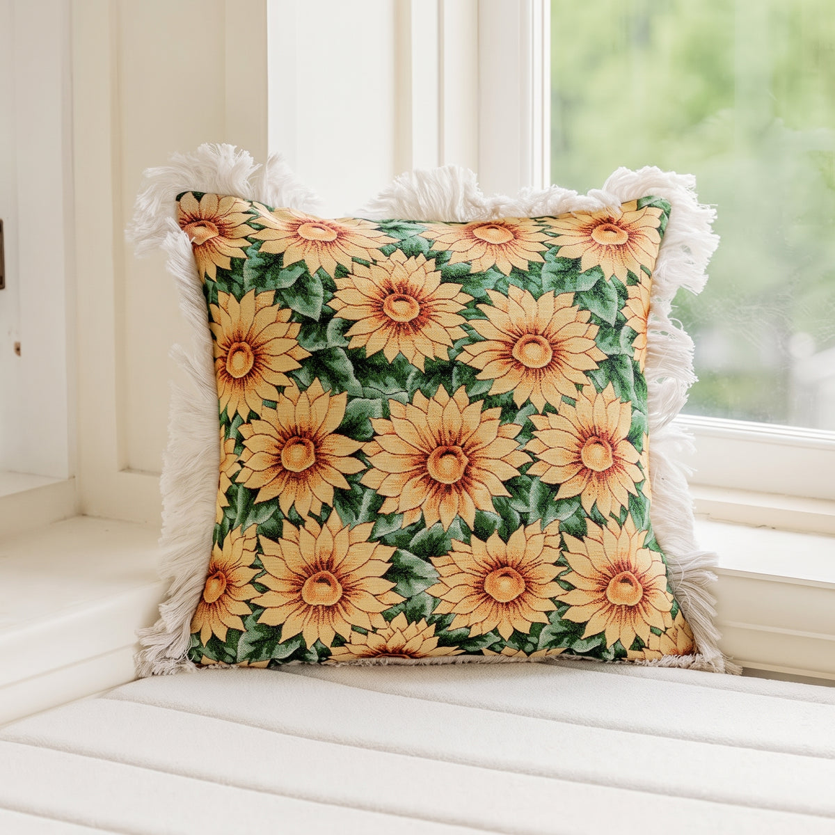 Sunflower Fringe Throw Pillow